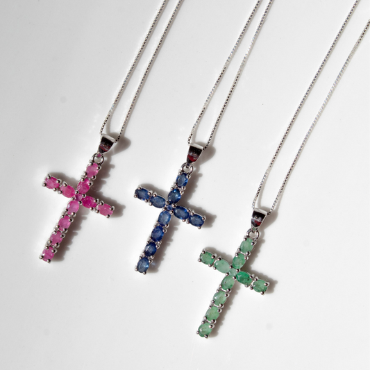 Cruces en Plata .925 con Zafiros, Esmeraldas o Rubies
