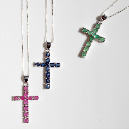 Cruces en Plata .925 con Zafiros, Esmeraldas o Rubies